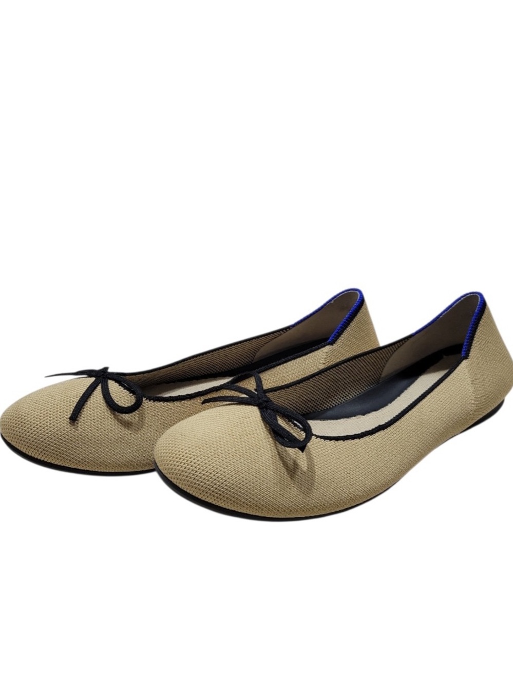 Rothy’s Womens Classic Beige Knit Ballet Flats with Black Trim Size:(8W)